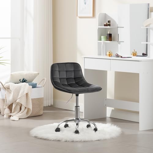WOLTU Silla de Oficina, Taburete Tocador Giratorio, Silla Ergonómica Escritorio con Respaldo, Taburete Bajo con Asiento Ajustable de Altura, Asiento Tapizado en Terciopelo, Gris Oscuro - imagen 2