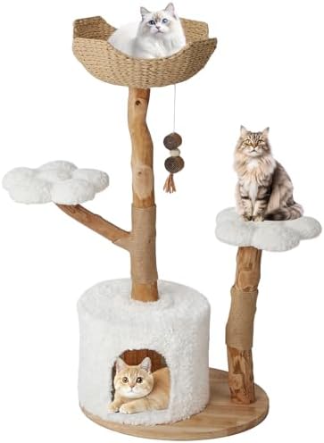 PEGIC 47 Inch Natural Wood Cat Tree, Multi Level Indoor Cat Tower...