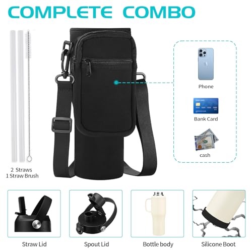 Image of Insulated Water Bottle 32 OZ - with Straw & Pop-up Spout Lid, Keep Cold-48H Hot-12H, Stainless-Steel with handle for Women Men, Metal Flask Water Bottle Fits in Cup Holder