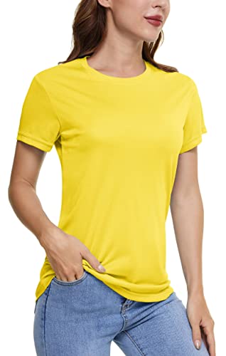 Kefitevd Workout Shirts For Women Short Sleeve Uv Sun Protection Shirts Summer Athletic Pullover T-Shirts Dry Fit Golf Shirts Yellow #TOP16