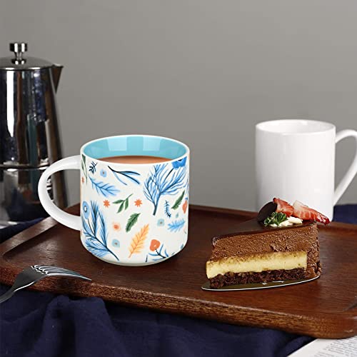 Yoiemivy 4 Pcs Ceramic Coffee Mug 16 Oz Vintage Floral Tea Cups With Handles Cute Flower Porcelain Coffee Mugs With Handles Large Capacity Tea Cups Painted Blossom Pattern For Home Office Restaurant #TOP3