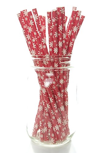 Pitillos de papel rojos con diseño de copos de nieve, 25 unidades miniatura 2