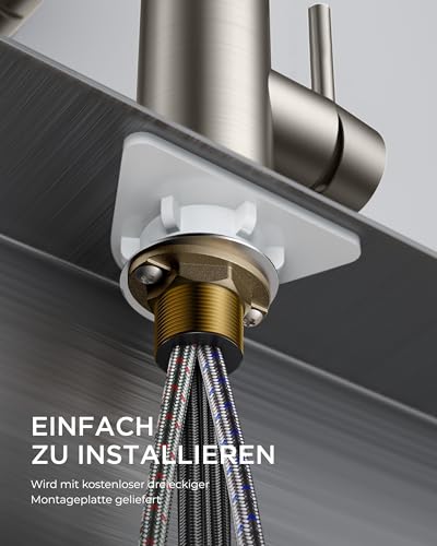 FORIOUS Wasserhahn Küche, Küchenarmatur Ausziehbar mit Brause, Spültischarmatur Küche, L-förmiger Edelstahl Mischbatterie Armatur, Zwei Sprühfunktionen, 360° Schwenkbar