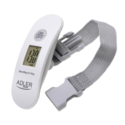 Adler luggage scale, up to 40 kg, LCD display, tare function and result stabilization, white-gray, AD 8189