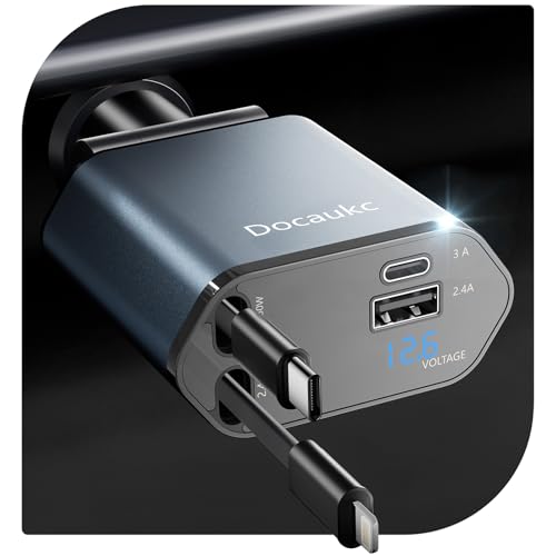 Retractable Car Charger for iPhone 17, 69W USB C 4 in 1 Fast Charging, Car Truck Accessories, Car Adapter, Road Trip Essentials Gift for Men Women, for iPhone 17 Pro Max Air 16 15 14 13, Galaxy, Pixel