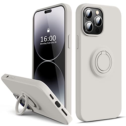 Thomo Compatible with iPhone 14 Pro Max Case,Premium Soft Liquid Silicone Shockproof Cover [Ring Stand Holder] [ Scratch Resistant Microfiber Liner] Ultra Slim Phone Cases, 6.7 Inch -Stone