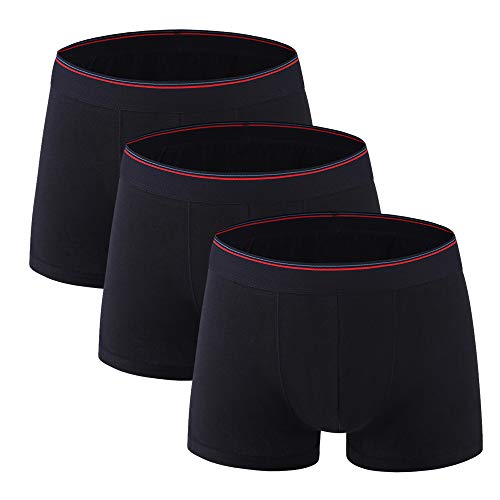 Litthing Men's Cotton Boxer Briefs Comfort Breathable Underwear Regular Leg Open Fly Briefs Pack (Black3, M)