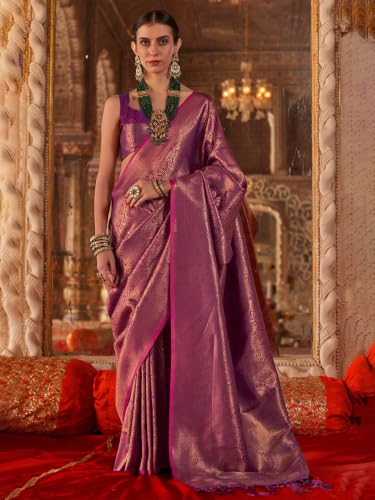 Image of SWORNOF Women's Silk Kanjivaram Kanchipuram Saree With Blouse Piece