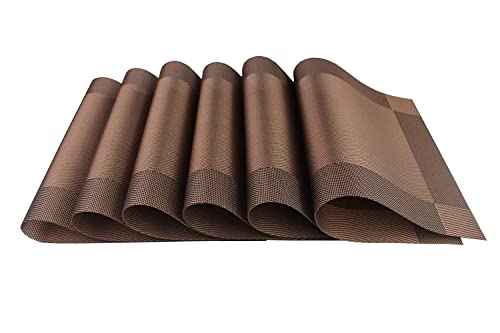Image of Rectangular Placemats Set of 6 for Dining Table | PVC & Polyester Table Mats | Washable, Heat Resistant & Easy to Clean Kitchen Placemats for Home
