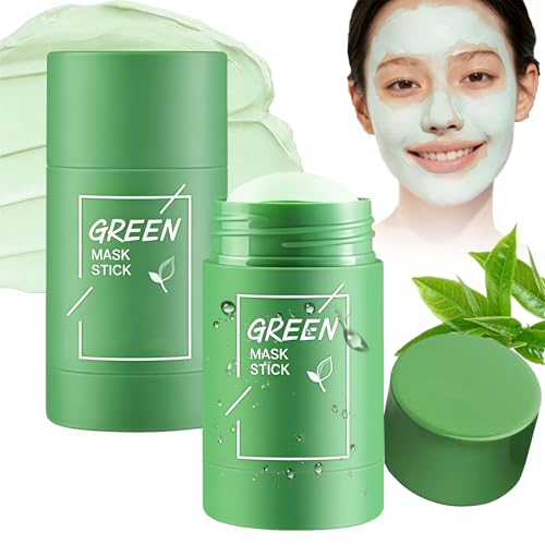 2 Stück Green Tea Mask Stick Green Mask Clay Stick für Tiefenreinigung und Porenverfeinerung Grüne Tee Gesichtsmaske für Tiefenreinigung Ölregulierende Tonerde Maske für frische Hautpflege
