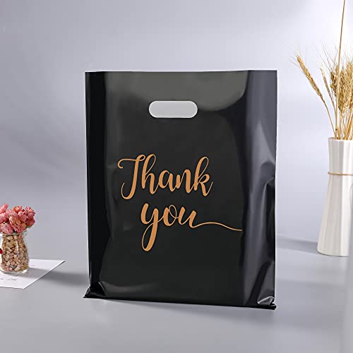 Mukosel 100Pcs Thank You Merchandise Bags, Extra Thick 2.36Mil 12X15In Retail Shopping Bags For Goodie Bags, Party, Stores, Boutique, Clothes, Business Gift, Reusable Plastic Bags With Handle (Blacke) #TOP3