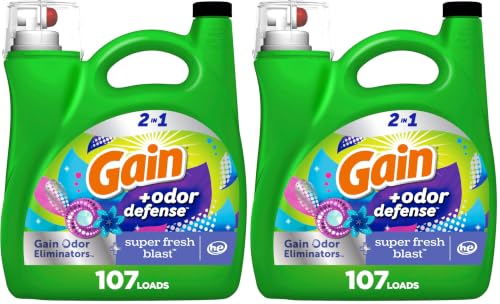 Gain + Odor Defense Liquid Laundry Detergent, Super Fresh Blast Scent, 107 Loads, HE Compatible Washing Soap (Packaging May Vary) (Pack of 2) - image 1