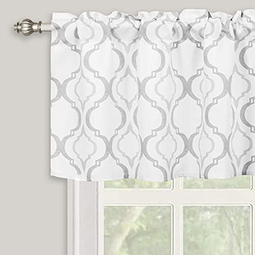 Inselnwald Moroccan Tile Print Window Valance, Quatrefoil Geometry Lattice Rod Pocket Short Valance Window Curtains For Kitchen Cafe Badroom, 52" X 18", Gray #TOP1
