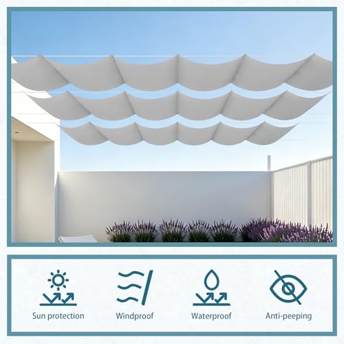 Voile ombrage 2x6m rectangulaire gris clair avec oeillets pour jardin et balcon