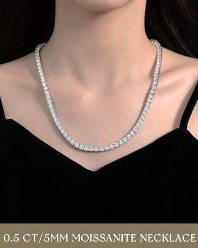 FANCIME Moissanite Tennis Necklace 12.9-47.5 Carats 925 Sterling Silver Tennis Necklace Chain 3mm/4mm/5mm D Color VVS1 Round Cut Moissanite Necklace for Men Women 18inch/20inch2