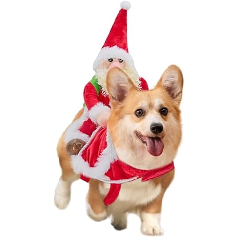 DELIFUR Santa Dog Costume Christmas Pet Clothes Santa Claus Riding Pet Cosplay Costumes Party Dressing up Dogs Cats Outfit for Small Medium Dogs (Medium) Cover