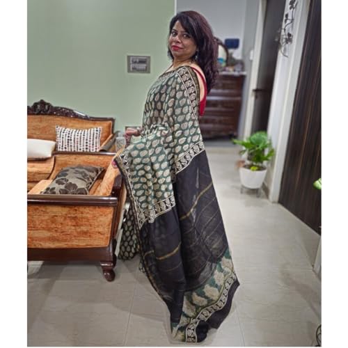 Mznari green chanderi silk saree – image 2