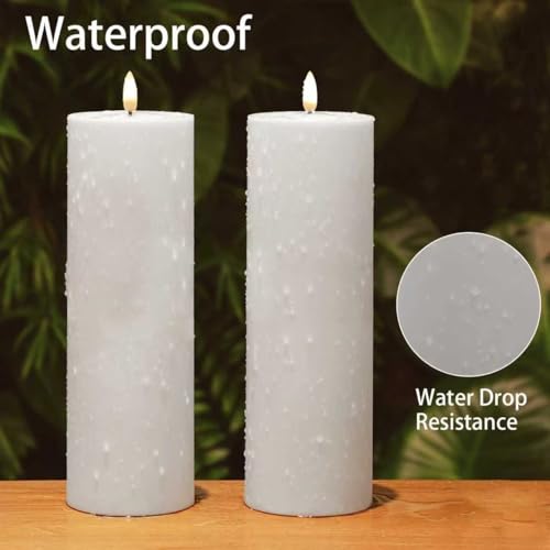 Large Flameless LED Candles Outdoor: 12" x 4" Battery Operated Pillar Candles Flickering with Timer Waterproof Fake Electric Candles with Remote for Patio Porch Lanterns (White Set of 2) by Patiphan - Used condition - Image 6