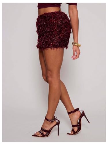 SweatyRocks Women's Sequin Mini Skirt Faux Fur Y2k Party Club Going Out Summer Skirt2
