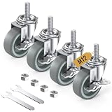 HOLKIE Lenkrollen 75mm (3 Zoll) mit Bremsen Möbelrollen Transportrollen, M12 x 1,75 x 30mm (Schaftdurchmesser 12mm, Schaftlänge 30mm) Schwerlastrollen Gummirollen 4er Set Rollen für Möbel Grau
