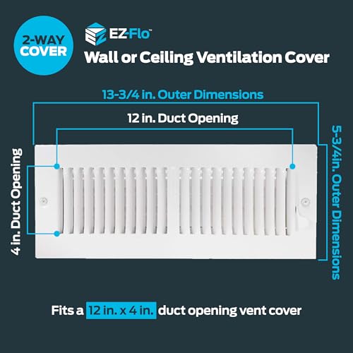 EZ-FLO 12 x 4 Inch (Duct Opening) Air Vent Cover for Wall or Ceiling, Two-Way Ventilation Register, Solid Steel HVAC Register Cover, White, 61611 by EZ-FLO - Used condition - Image 2