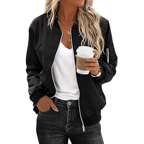 Zeagoo Womens Classic Quilted Jacket Short Bomber Jacket Coat, Black, Medium Cover