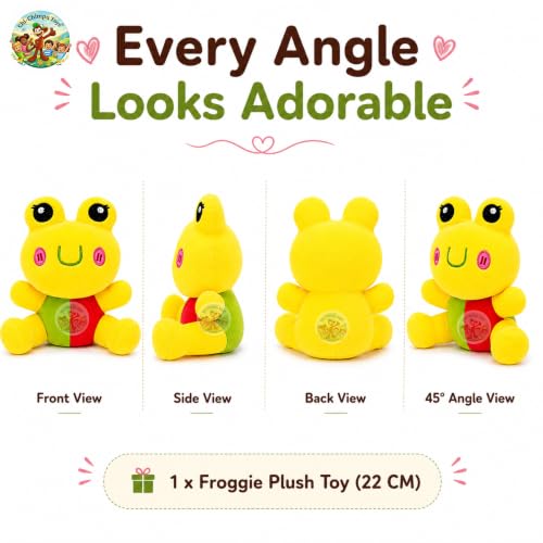Image of Froggie Plush Soft Toy 22 CM for Kids | Ultra Soft Stuffed Frog Teddy | Cute Plush Animal Doll for Boys & Girls | Skin Friendly, Hugging Toy | Birthday Gift, Nursery Room Decor