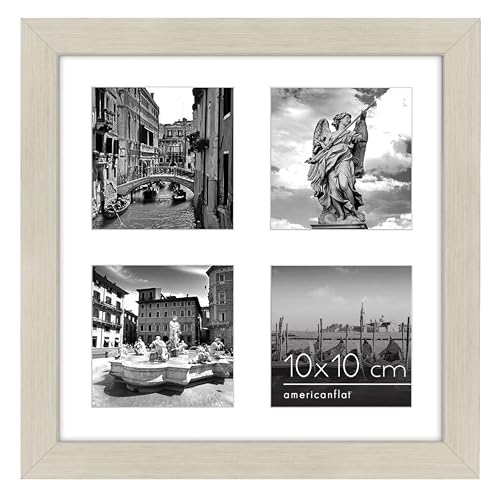 Americanflat Marco de fotos para collage de 10 x 10 pulgadas en madera clara, muestra marcos de fotos de collage de 4 x 4 para pared con 4 aberturas, madera compuesta con vidrio resistente a los
