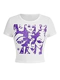 SOLY HUX Women's Graphic Tees Summer Figure Print Short Sleeve T Shirts Crop Top Purple Figure M