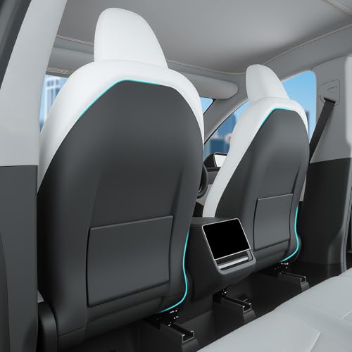 Image of TOPABYTE Seat Back Kick Protector for Tesla Model Y Model 3 Model S Model X | Scratchproof Leather Backseat Mats for Kids & Pets Wear-Resistant Back Seat Cover with Extra Organizer Pocket 2 PCS - Black