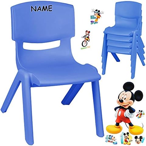 alles-meine.de GmbH Kinderstuhl/Stuhl - Motivwahl - blau + Sticker - Disney Mickey Mouse - inkl. Name - Plastik - bis 100 kg belastbar/kippsicher - für INNEN & AUßEN - 0-99 Cover