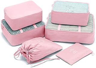 6 Pcs Packing Cubes System,Travel Organizers Luggage Packing Bags Carry On Luggage Organizers (Pink)