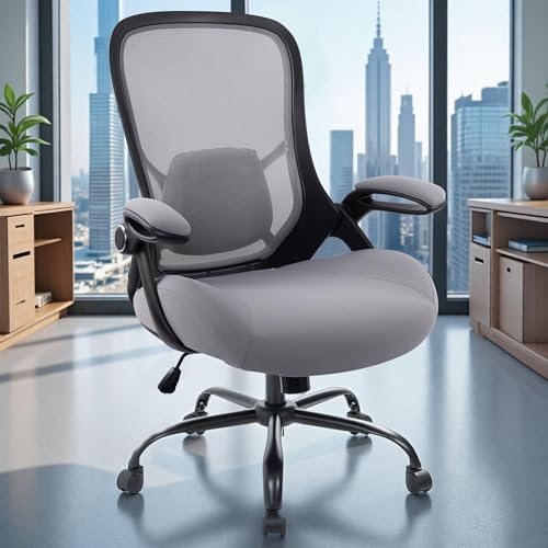 Image of HYLONE 400lbs Heavy Duty Office Chair, 5 inch Thickened Seat Ergonomic Desk Chair with Adjustable Armrests, Home Office Computer Chairs for Long Hours Mesh Executive Chair(Dark Grey)