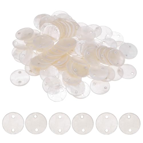 M METERXITY 100-Pack Round Shells Pieces, 0.6 Inch Flat Round Natural Shell Charm with Hole, Discs Sea Shells Coin Bead Connector for Wind Chimes/DIY Craft Hanging [White]