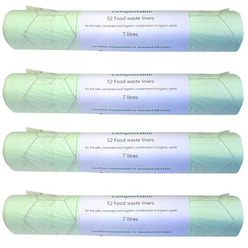 Image of 7L Green Compostable Bin Liners – Small Food Waste Bags (52 Bags Per Roll) – 390 x 390mm – Strong, Leak-Proof, Eco-Friendly & Biodegradable (4)