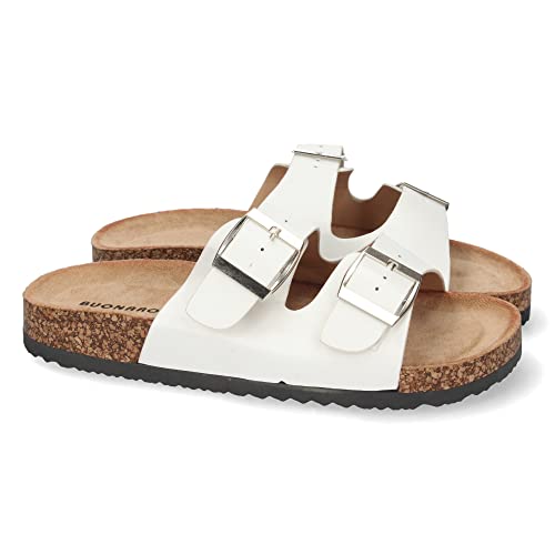 shoes&blues.es 63396-Sandalia Plana de Mujer, con Planta de Anatomica de Bio, y Hebillas, Primavera Verano 2021. Talla 38 Blanco