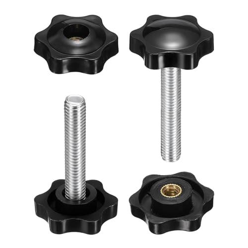 HARFINGTON 2 Set Star Knobs M8 x 60mm Male + M8 Female Thread 32mm Head Metric 6-Star Threaded Stud Clamping Handles Screw in Through Hole Hand Jig Knob Thumb Screws, Black