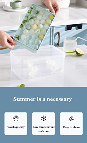 Aiouclay Ice Tray,Ice Cube Tray With Lid & Bin,66 X 1In Circle Ice Cube Tray,Sphere Ice Makers For Freezer With Container,Round Ice Ball Chilling Cocktail Whiskey Tea Coffee(Blue) #TOP3