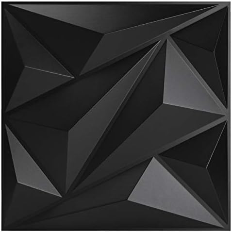 Art3dwallpanels PVC 3D Wall Panel Diamond for Interior Wall Décor in Black, 19.7" x 19.7" Wall Decor PVC Panel, 3D Textured Wall Panels, Pack of 12 Tiles