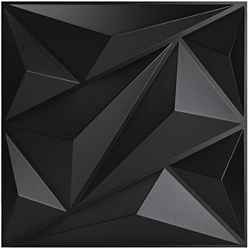 Art3dwallpanels 3D Wall Panels Diamond PVC, Black, 19.7" x 19.7"