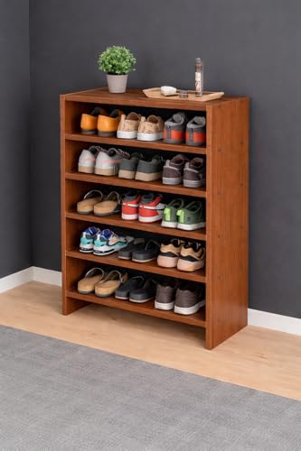 Image of Enigmatic Woodworks Wooden Shoe Rack for Home, Shoes Chappal Slippers Organizer Stand, Small Shoerack Organiser DIY (Do it Yourself) (SR-6T Walnut)