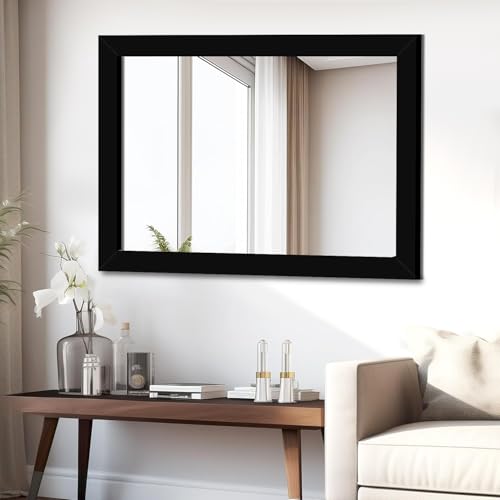 Image of Wall Hanging 2ft Black Water Proof PVC Framed Mirror | Wall Mirror for Bedroom or Bathroom Home Decor Mounted for Bedroom Living-Room Vanity Farmhouse | Wash Room Mirror for Wall