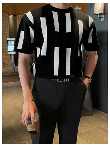 SHENHE Men's Short Sleeve Sweater Jumper Crew Neck Loose Fit Business Casual Knit Top Jumper3