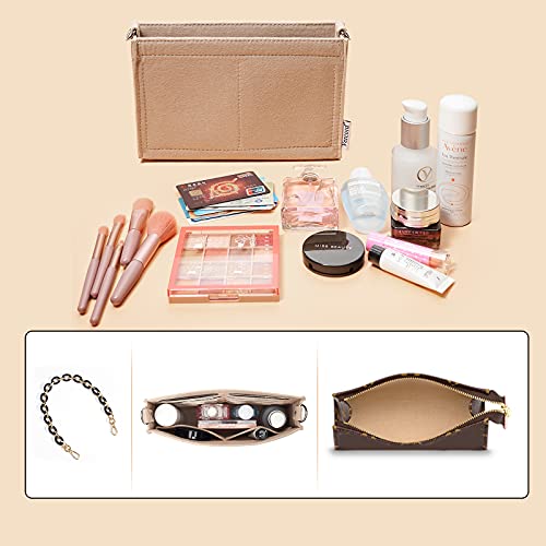 Vercord Felt Purse Insert Organizer 26 19 Toiletry Pouch Insert with D Ring Attach Chain Strap Beige S by Vercord - Image 5