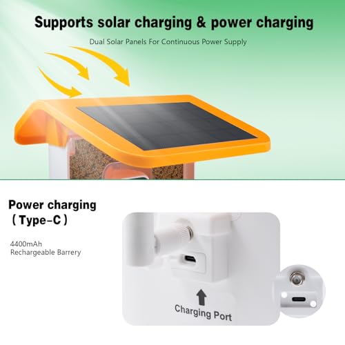 Bird Feeder with Camera Solar Powered, 2K Live Video, for Outdoor Backyard - Ai Identify Auto Capture Videos, Unique Outdoor Gifts for Mom Dad Birdlover