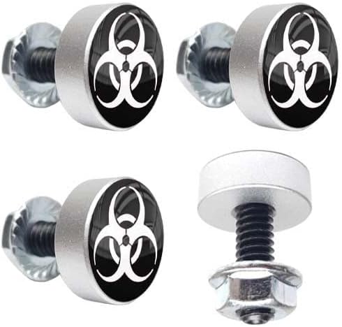 4 Silver Motorcycle "Toxic Zombie" License Plate Frame Fasteners Tag Bolt Screws Style-9856-5334