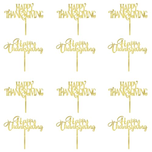 AROKIPPRY 12 Pcs Happy Thanksgiving Cake Toppers, Thanksgiving party Decor
