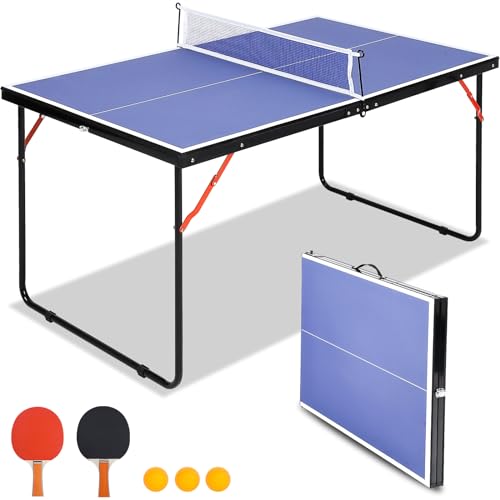 Portable Ping Pong Table,Foldable Table Tennis Table with Net & 2 Paddles & 3 Balls,Portable Ping Pong Family Game Tables for Outdoor Indoor,54 x 30 x 27 Inch