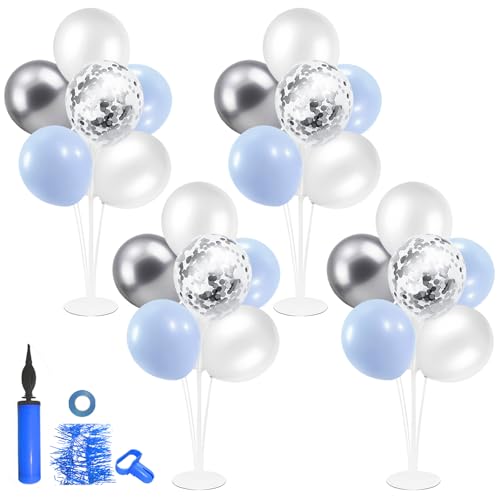 ZJDHPTY Baby Blue and Silver Balloon Stand Centerpiece Table Decorations for Baby Shower Wedding Engagement Bridal Shower Anniversary Birthday Party Decorations(Baby blue silver set4)