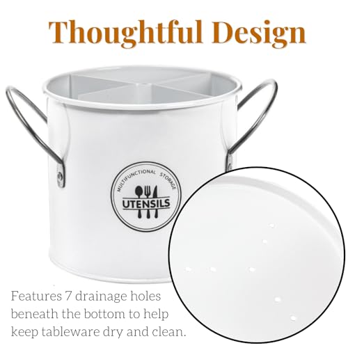 Noamus NO-ROUNDUTENSILHOLDER-IRON Vintage Farmhouse Utensil Holder, 4 Compartment Metal Silverware Cutlery Caddy With Removable Divider, Round Flatware Organizer thumb #2